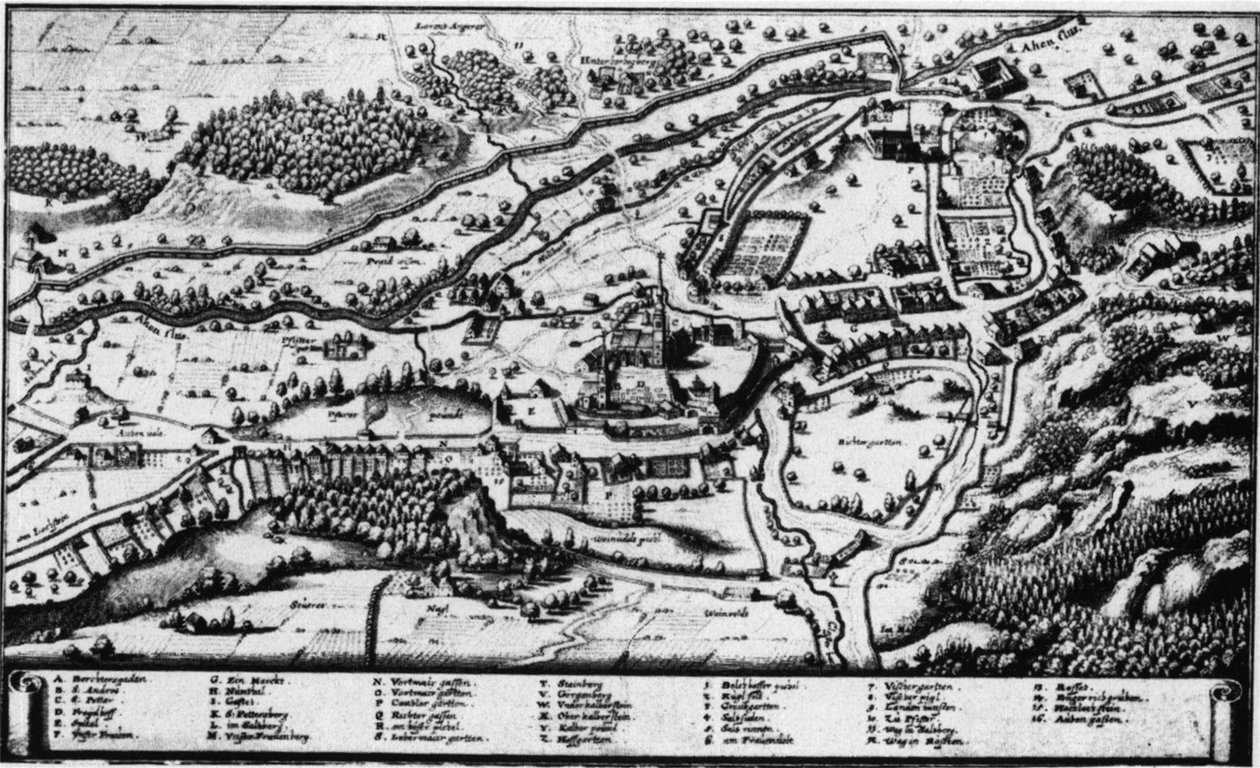 Gravür - kalem ve pazar Berchtesgaden by Matthaus Merian