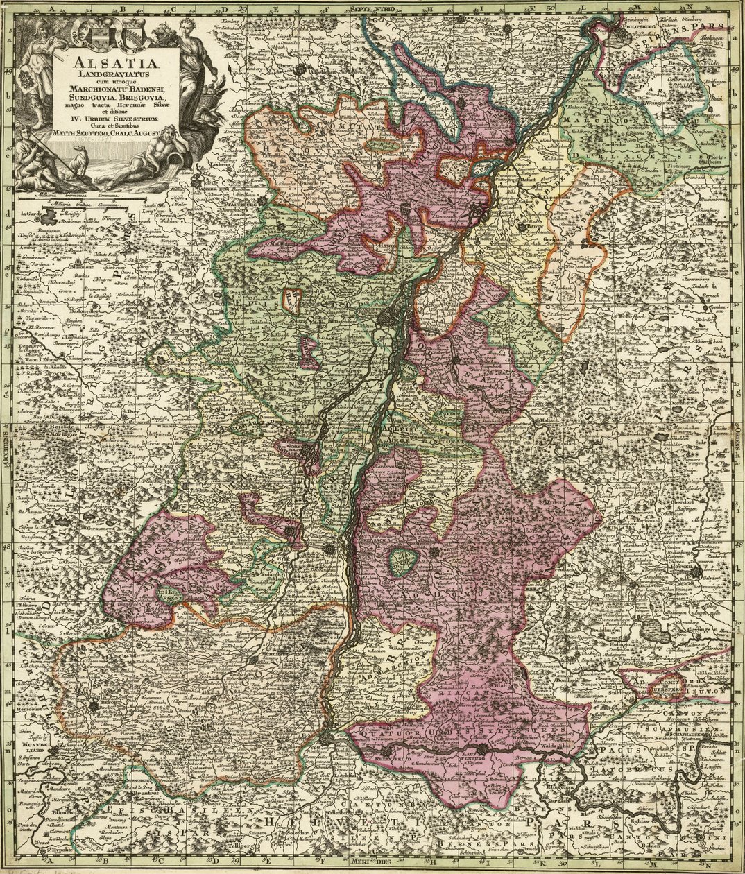 Alsace, Baden, Sundgau ve Breisgau haritası by Georg Matthäus Seutter