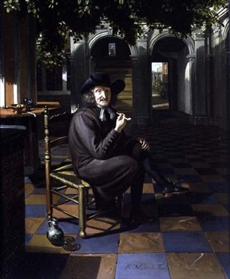Gölgeli bir avluda sigara içen beyefendi, 1690 by Matthys Naiveu