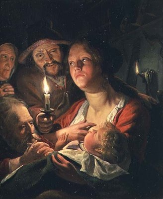Mum Işığında Anne ve Çocuk by Matthys Naiveu