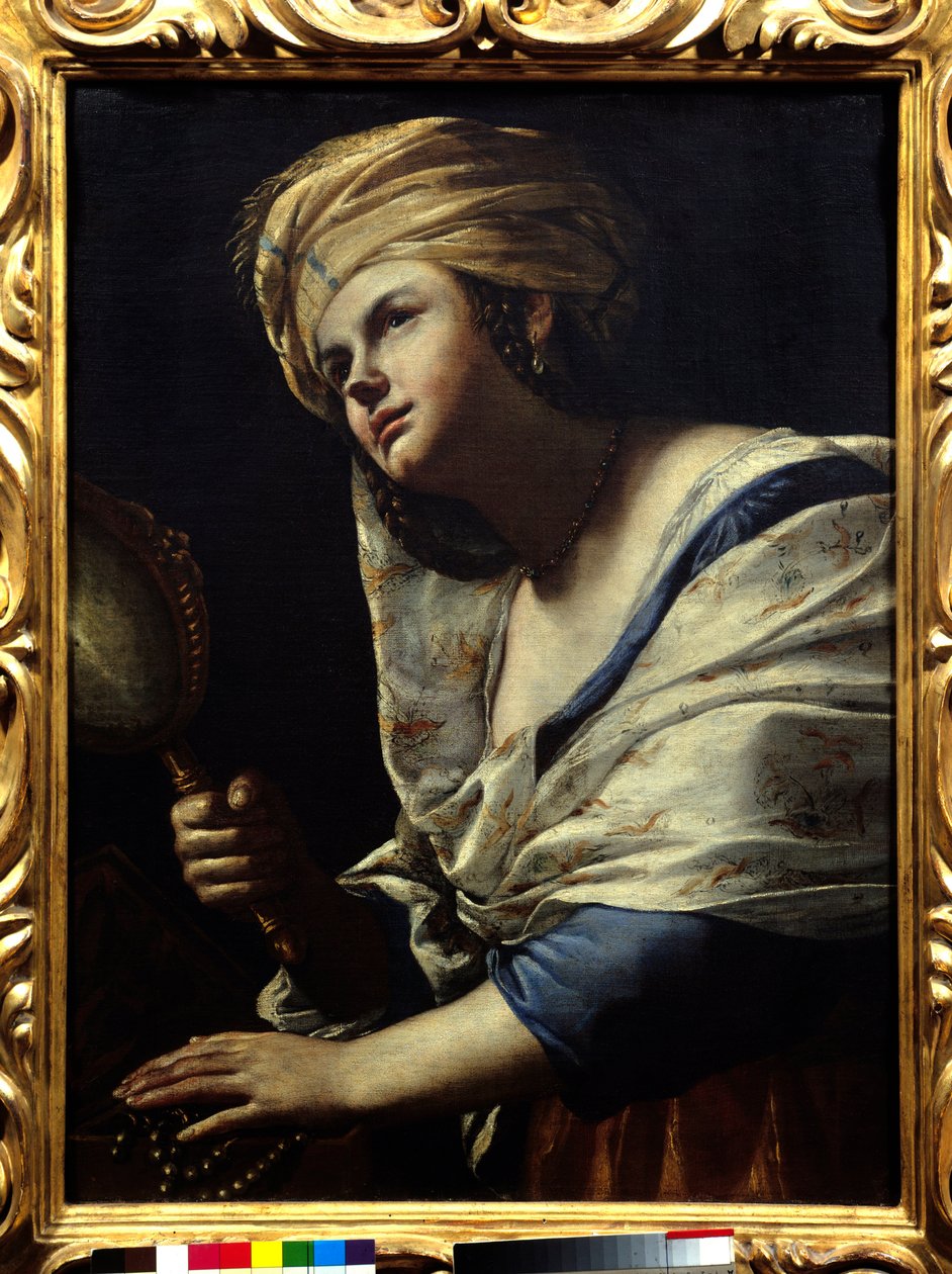 Türbanlı ve Aynalı Vanite Woman - Tablo Mattia Preti (1613-1699) 17. yüzyıl Floransa, Uffizi galerisi by Mattia Preti