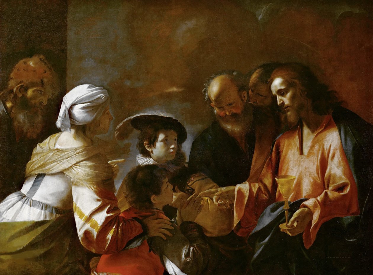 Mesih Çocukları Kutsasın Küçük çocukların bana gelmesine izin verin, c. 1635. by Mattia Preti