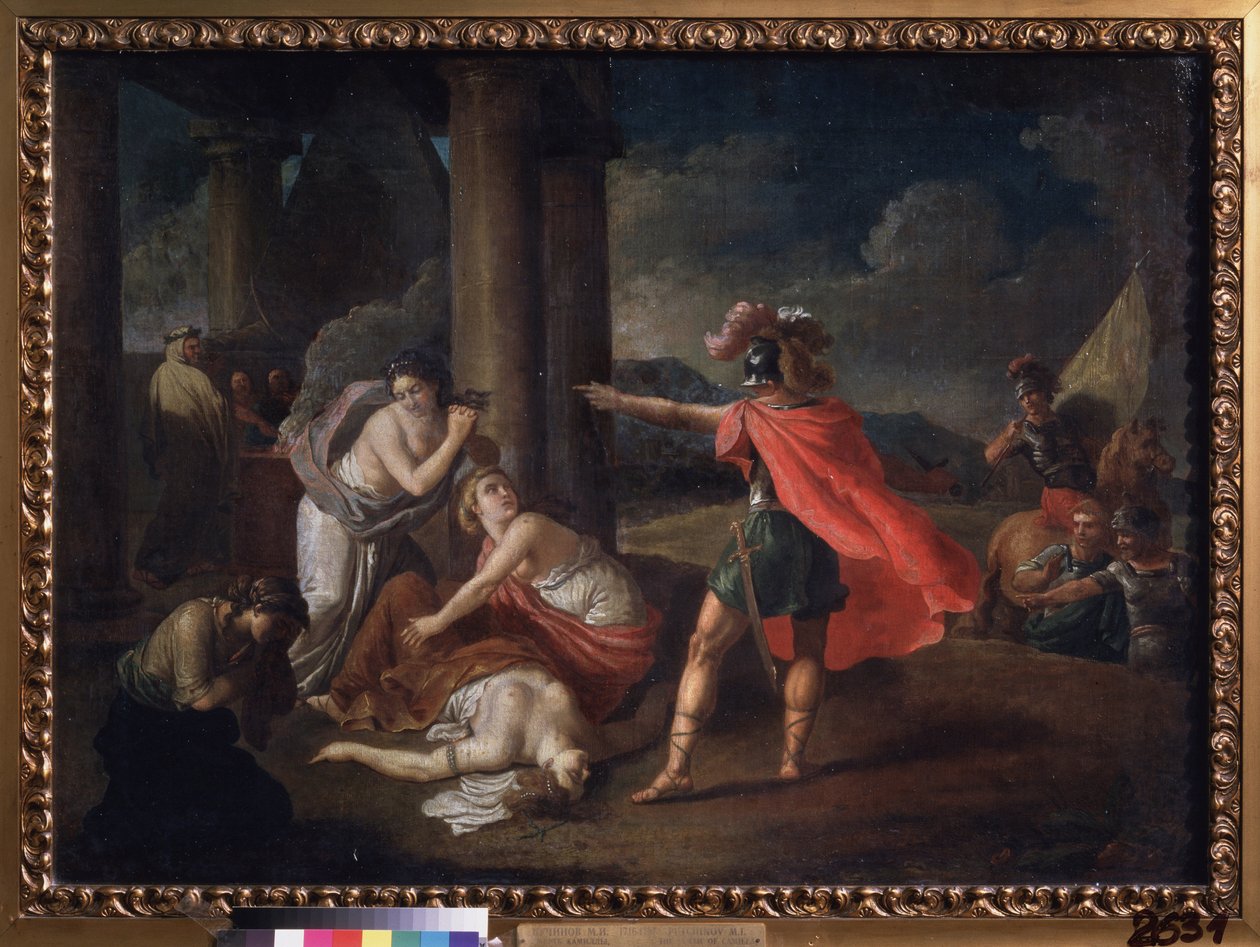 Horace'ın kız kardeşi Camille'in ölümü. Matvei Ivanovich Puchinov'un (1716-1797) tablosu, tuval üzerine yağlı boya by Matvei Ivanovich Puchinov