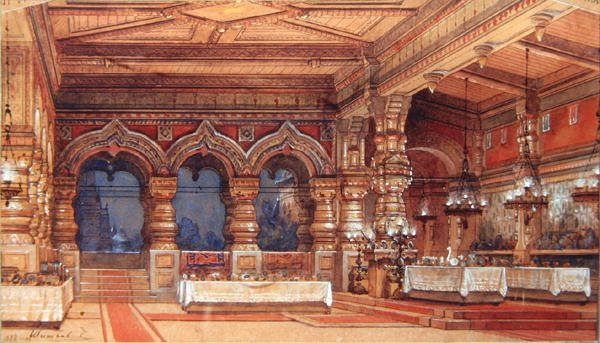 Su Perisi için Sahne Tasarımı Dargomyzhsky, 1888 (kalem, fırça, guaj ve karton üzerine altın) by Matvey Andreyevich Shishkov