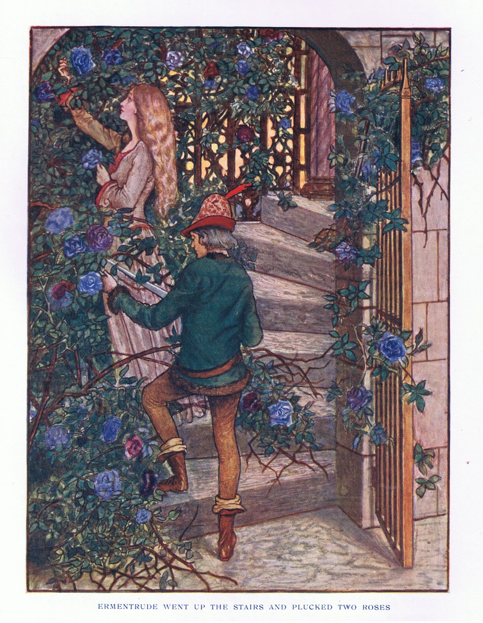 Ermentrude merdivenlerden yukarı çıktı ve gülleri kopardı, Lady And Fairy Tales, 1914