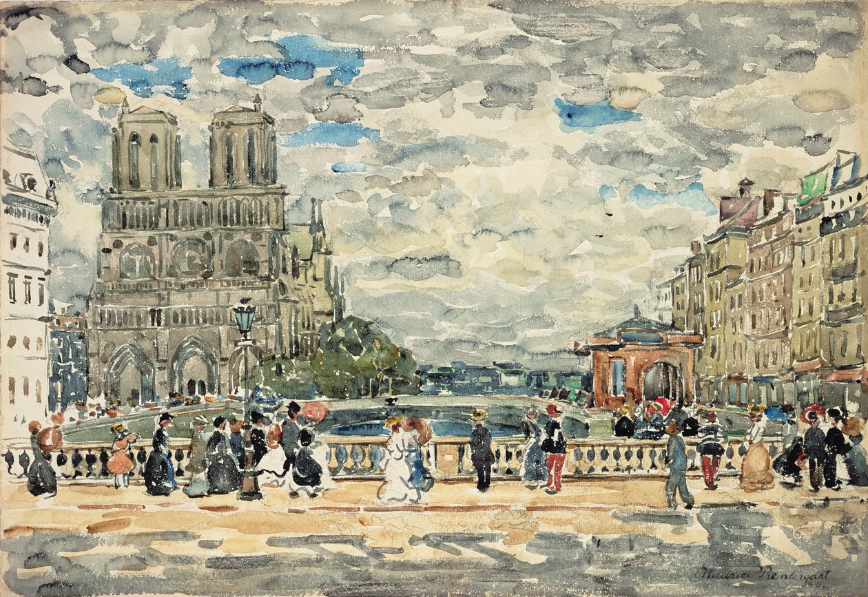 Notre Dame (kağıt üzerine grafit üzerine wc ve guaj boya) by Maurice Brazil Prendergast