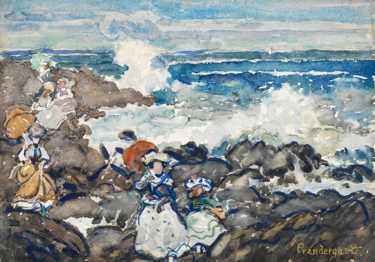 Kayalar ve Dalgalar ve Figürler (kağıt üzerinde wc) by Maurice Brazil Prendergast