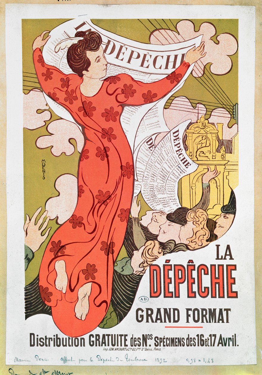 "La Depeche de Toulouse" gazetesinin reklam afişi, 1892 by Maurice Denis