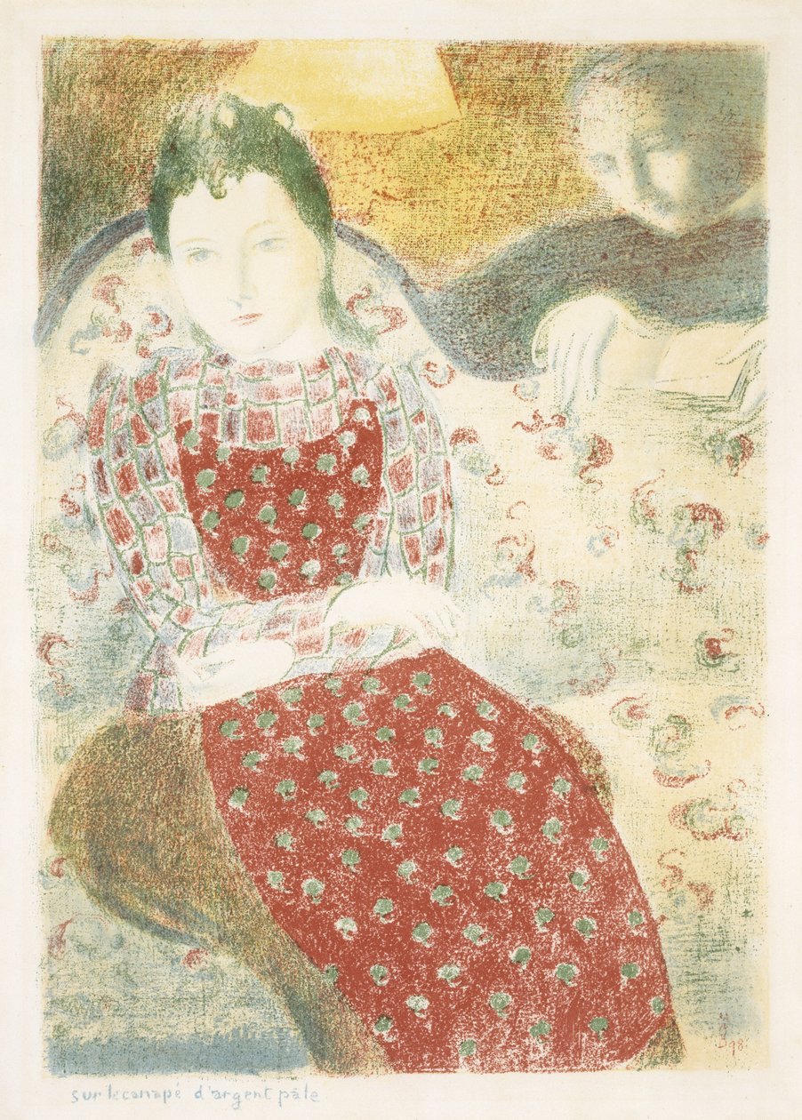 Sur le Canape dargent Pale (Soluk Gümüş Kanepede), 1898 (dokuma kağıt üzerine renkli litografi) by Maurice Denis
