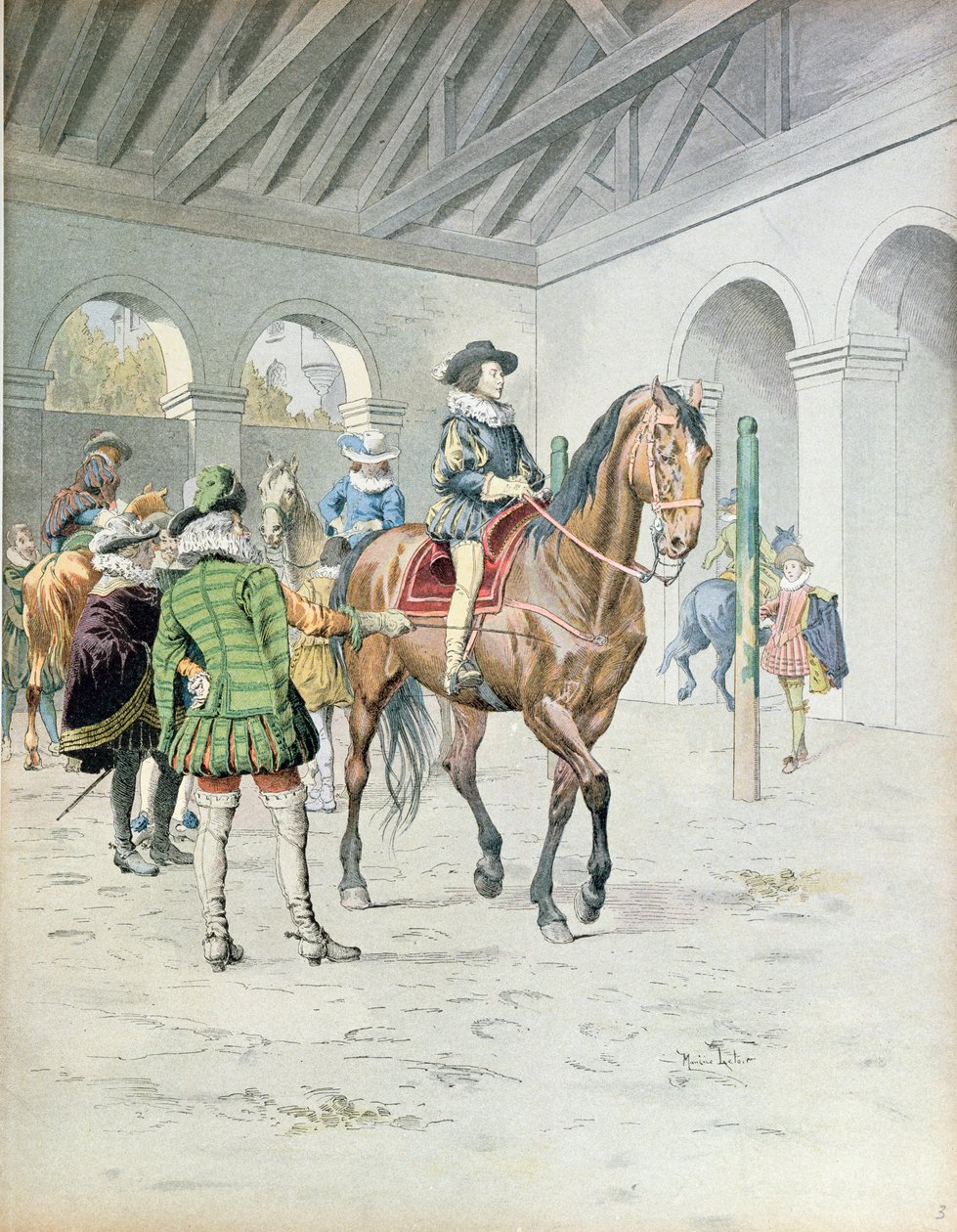 Armand-Jean du Plessis, Kardinal Richelieu (1585-1642) ata binmeyi öğreniyor, Theodore Camu tarafından Richelieu