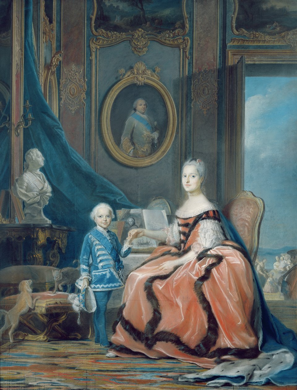 Marie-Josephe de Saxe (1731-67) Fransız Dauphine ve oğlu Louis Joseph Xavier de France (1751-61) Burgundy Dükü, c.1760-61 (pastel) by Maurice Quentin de La Tour