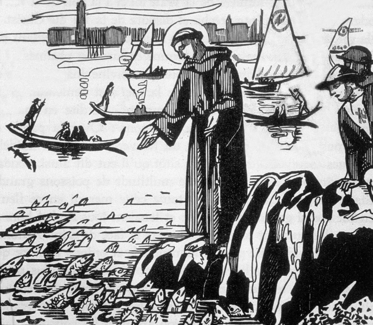 Maurice Denis tarafından çizildikten sonra Jacques Beltrand tarafından oyulmuş, Rimini'de balıklara vaaz veren Assisi'li St Francis by Maurice (after) Denis