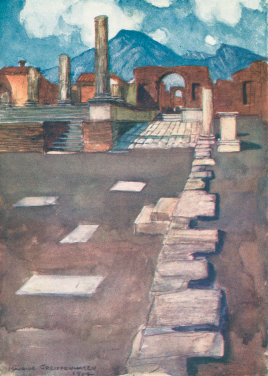 Forum, Pompeii (renkli lito) by Maurice (after) Greiffenhagen
