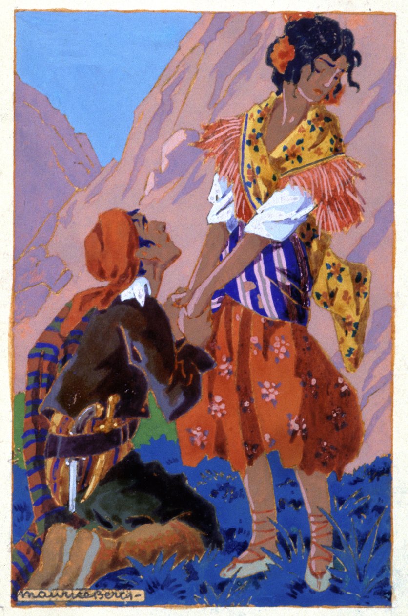 Don Jose ve Carmen'in buluşması, c. 1930 (çizim) by Maurice Berty