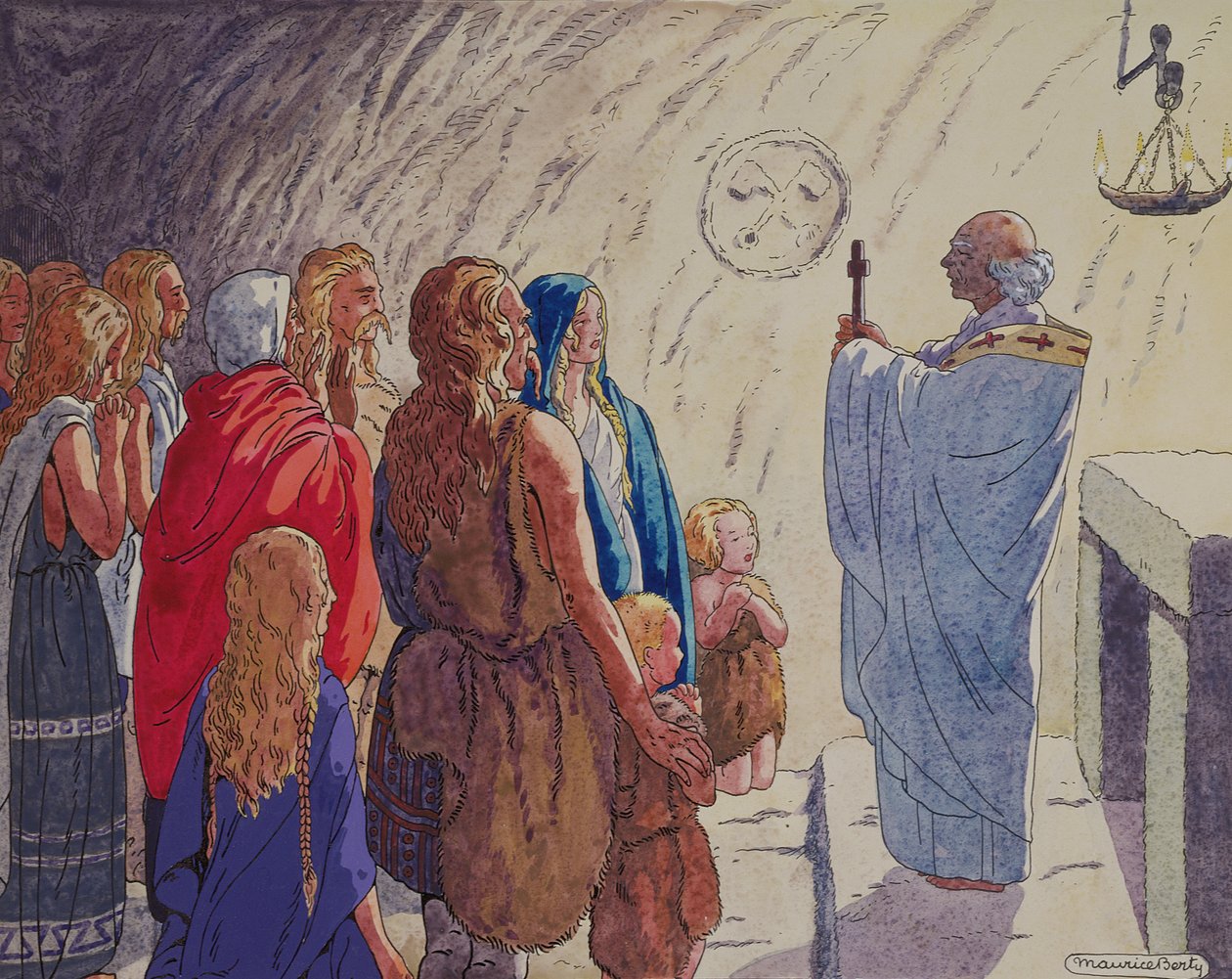 Galyalıların din değiştirmesi, c.1920-29 (kağıt üzerine kalem ve mürekkep ve suluboya) by Maurice Berty