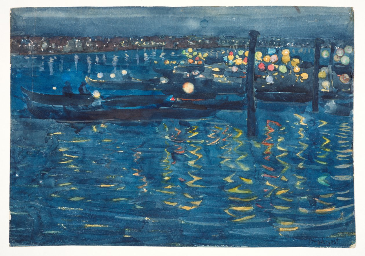 Festival gecesi, Venedik, c. 1898-1899 (dokuma kağıt üzerine grafit, sulu boya ve gövde rengi) by Maurice Brazil Prendergast