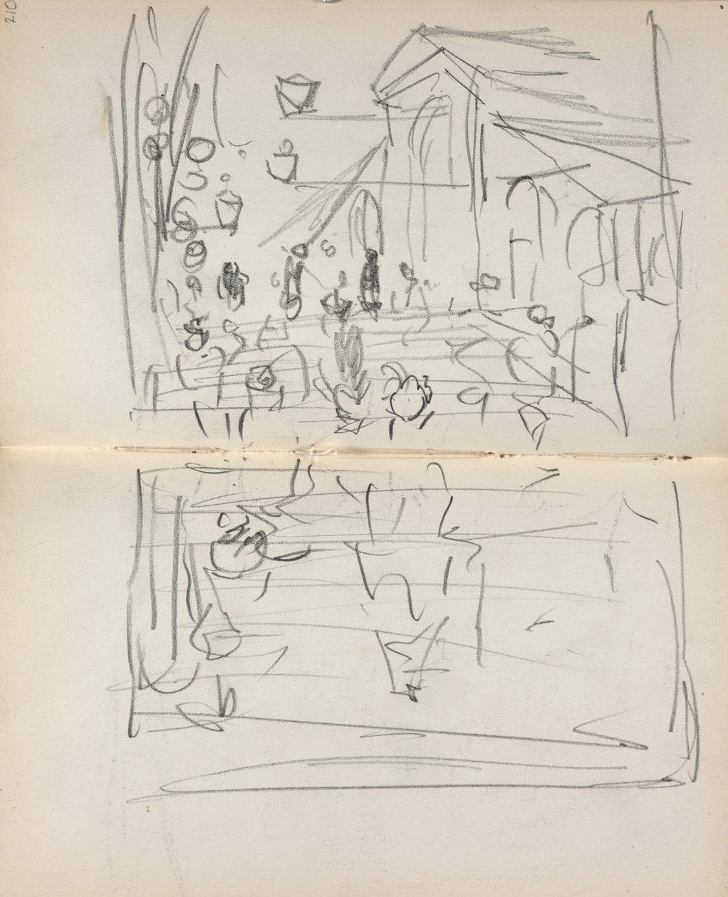 İtalyan Eskiz Defteri: Figürlü Köprü sayfa 209 ve 210, 1898-1899. by Maurice Brazil Prendergast