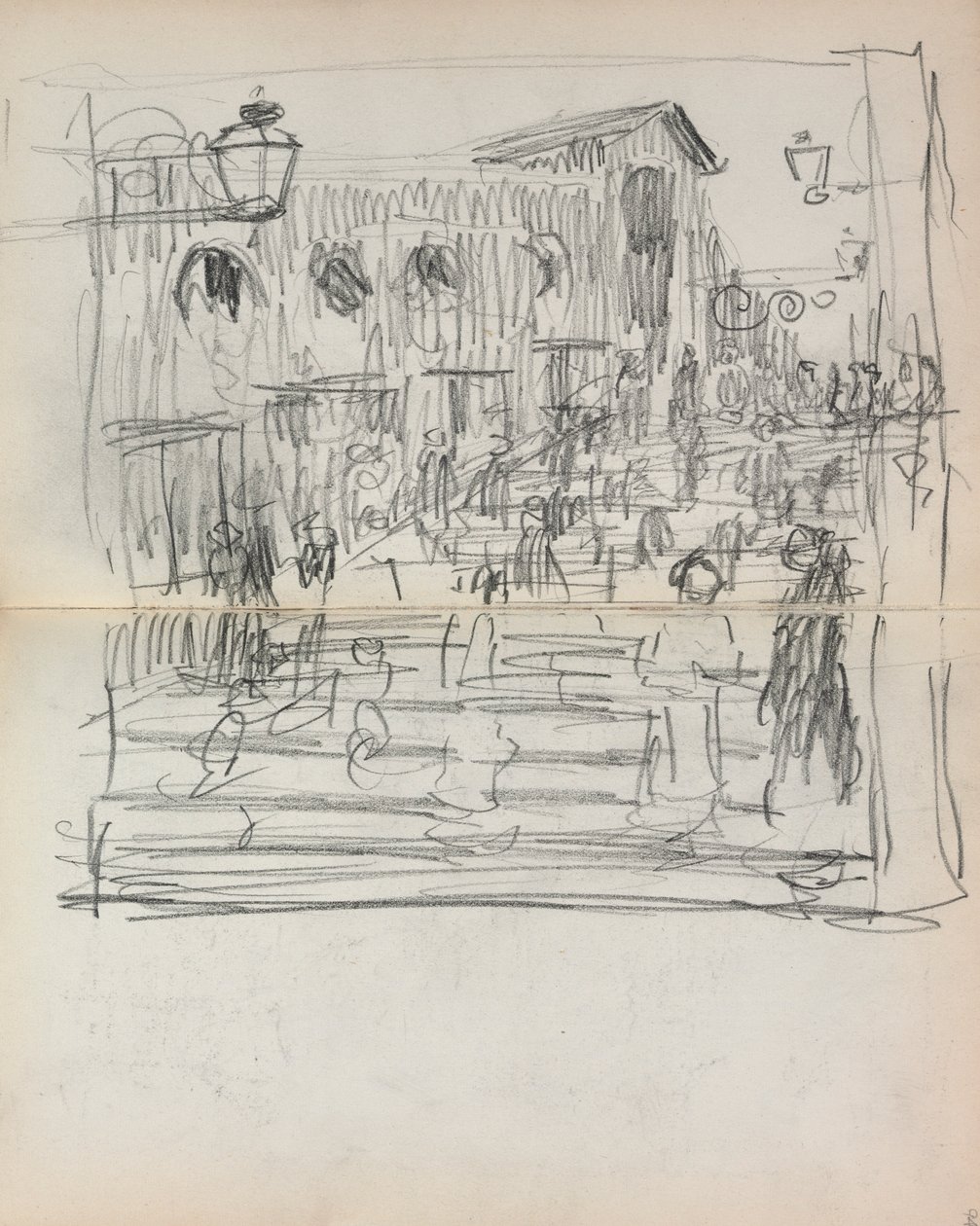 İtalyan Eskiz Defteri: Figürlü Köprü sayfa 93 ve 94, 1898-1899. by Maurice Brazil Prendergast