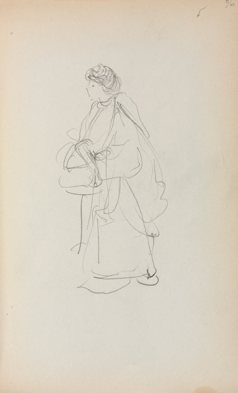 İtalyan Eskiz Defteri: Elinde Çanta Tutan Ayakta Kadın Sayfa 56, 1898-1899. by Maurice Brazil Prendergast
