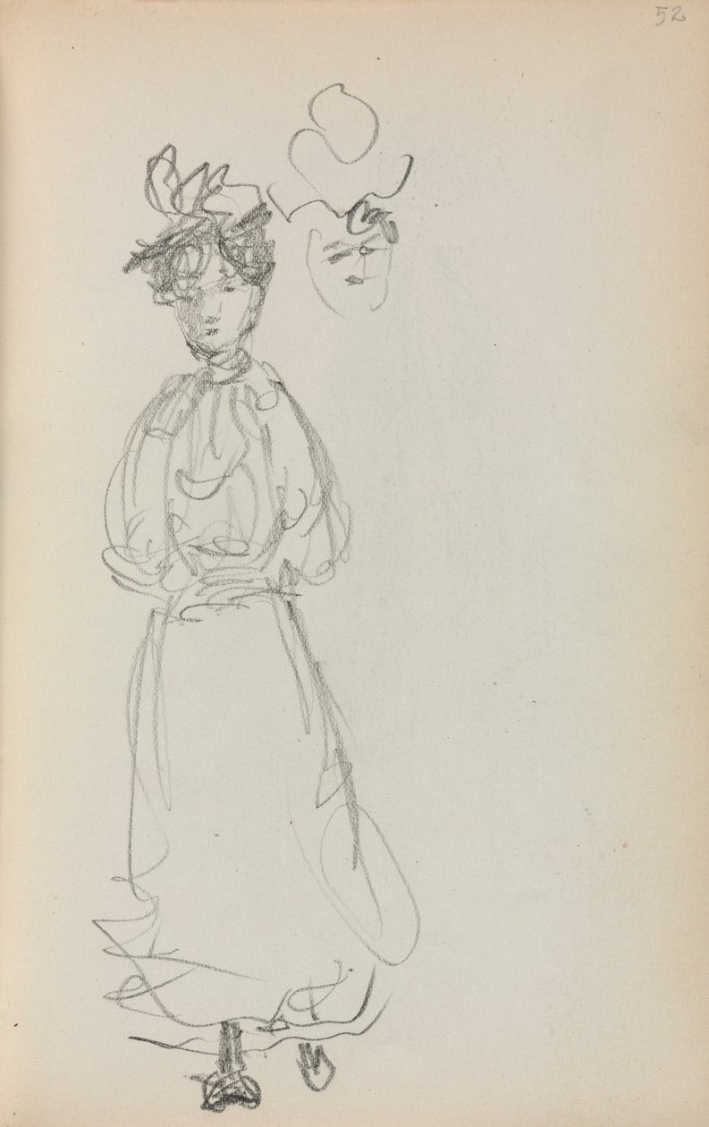 İtalyan Eskiz Defteri: Ayakta Kadın, yüz sayfası 52, 1898-1899. by Maurice Brazil Prendergast