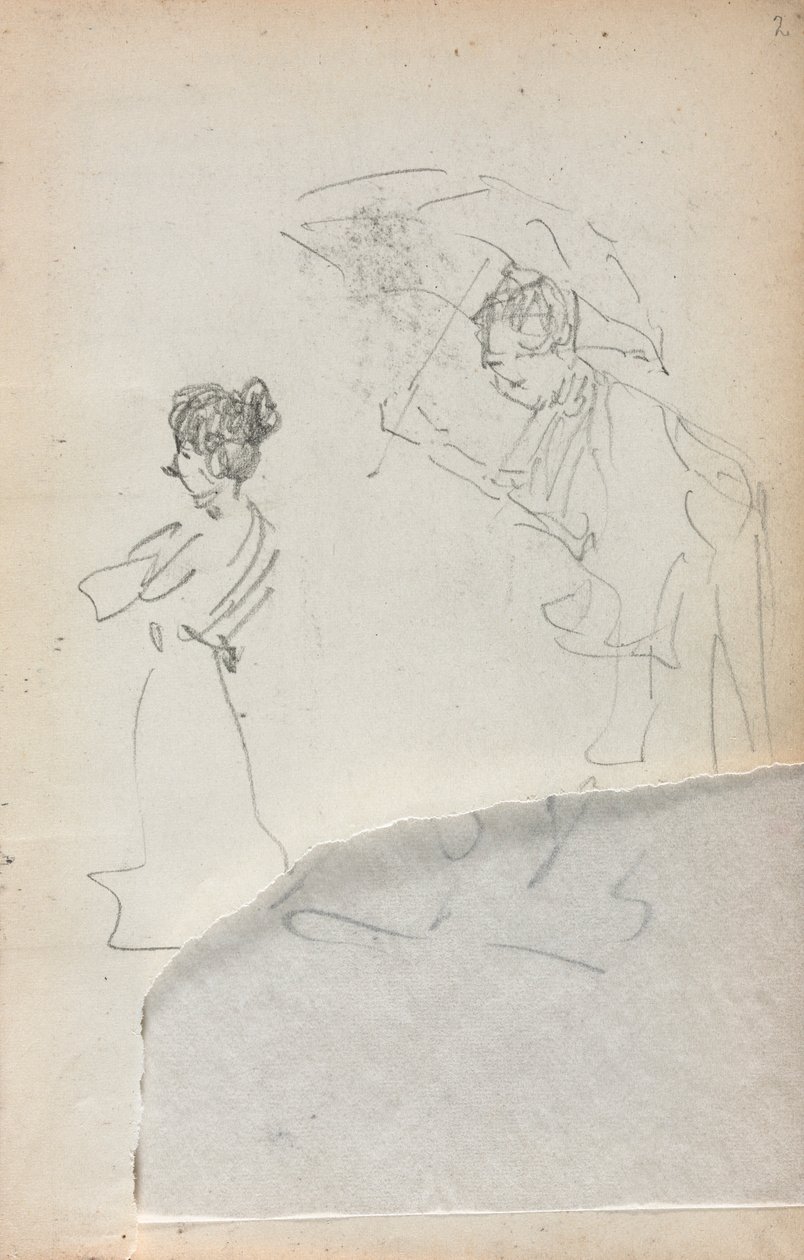 İtalyan Eskiz Defteri: Profilde Duran Kadın ve Şemsiyeli Adam sayfa 2, 1898-1899. by Maurice Brazil Prendergast