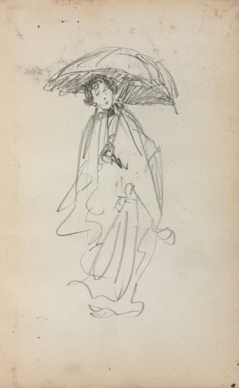 İtalyan Eskiz Defteri: Şemsiyeli Ayakta Kadın sayfa 259, 1898-1899. by Maurice Brazil Prendergast