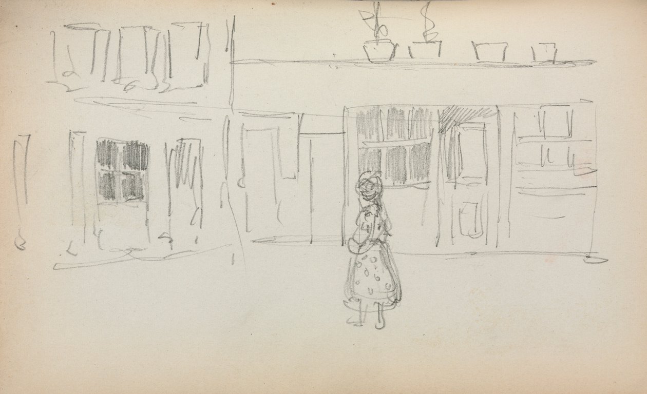 İtalyan Eskiz Defteri: Bir Kızla Sokak Manzarası sayfa 159, 1898-1899. by Maurice Brazil Prendergast