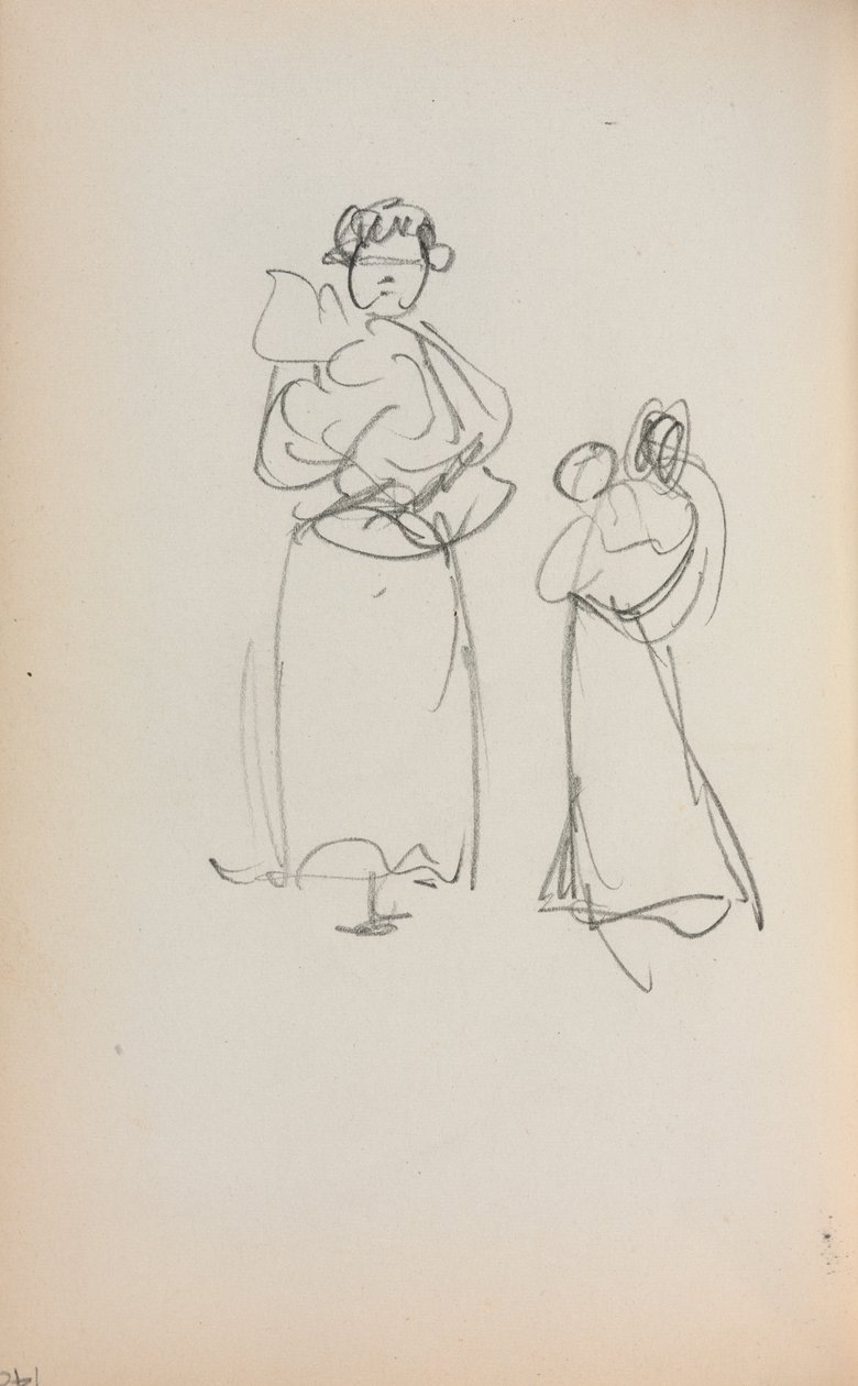 İtalyan Eskiz Defteri: Bebekleri Tutan İki Ayakta Kadın sayfa 140, 1898-1899. by Maurice Brazil Prendergast