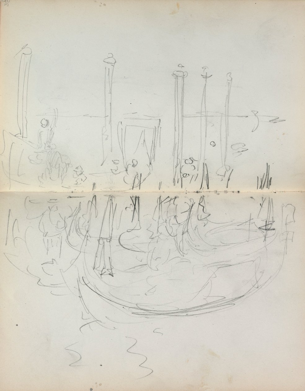 İtalyan Eskiz Defteri: Venedik Limanı Görünümü sayfa 37 ve 38, 1898-1899. by Maurice Brazil Prendergast
