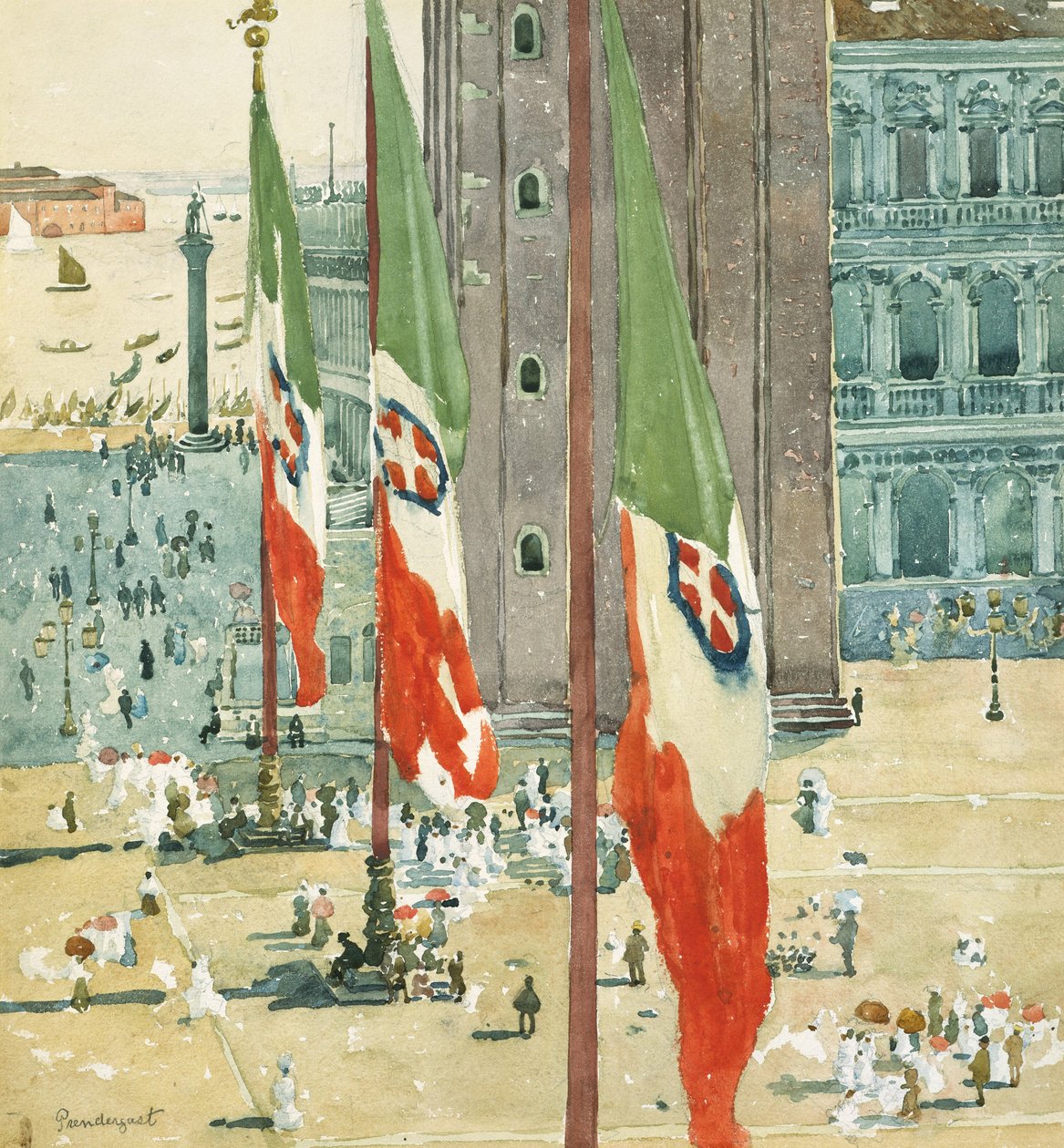 Piazza di San Marco, 1898–99 dolayları (wc ve kirli beyaz dokuma kağıt üzerinde grafit) by Maurice Brazil Prendergast