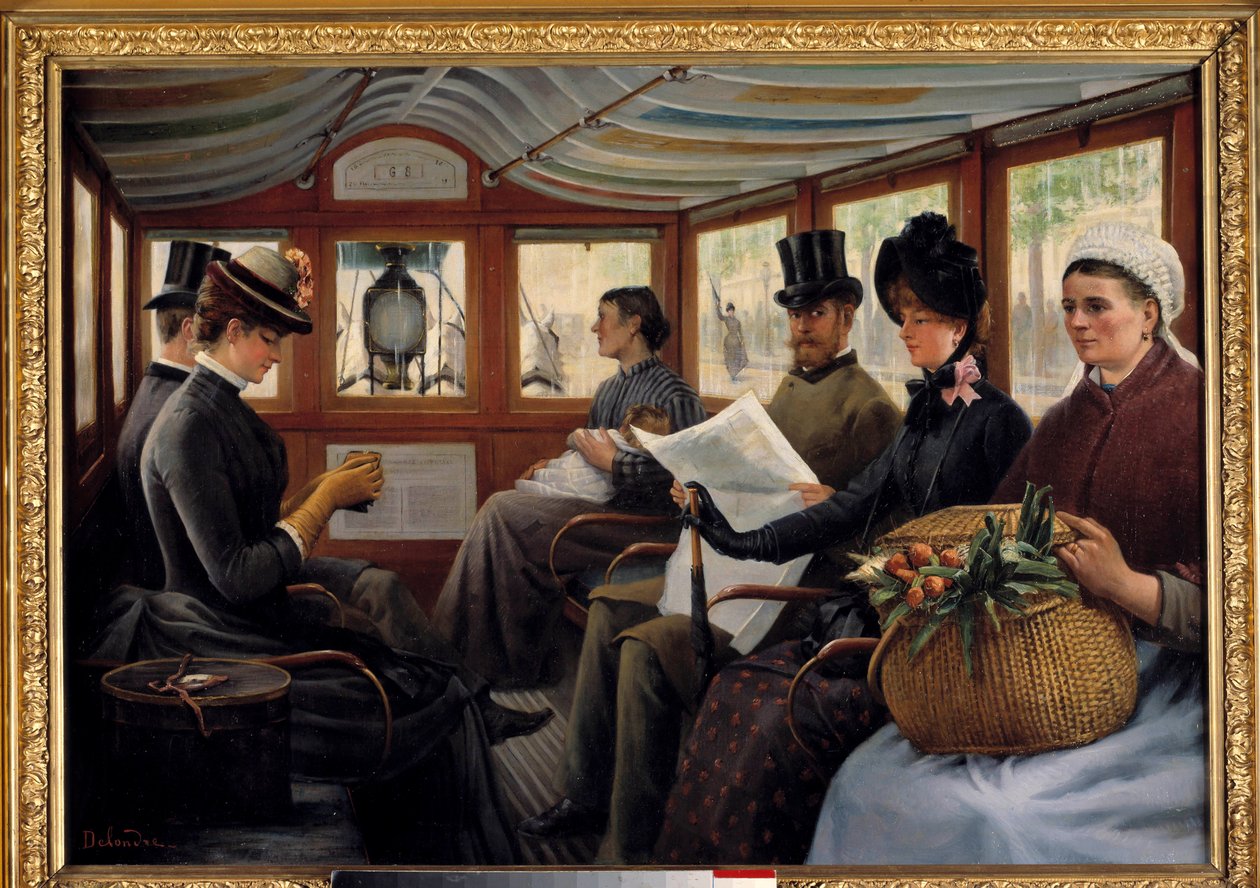 Otobüste Yolcular bir otobüse yerleşir. Maurice Delondre'nin tablosu (19. yüzyıl) 1890 Güneş. 0,66x0,94 m Paris, Musee Carnavalet by Maurice Delondre
