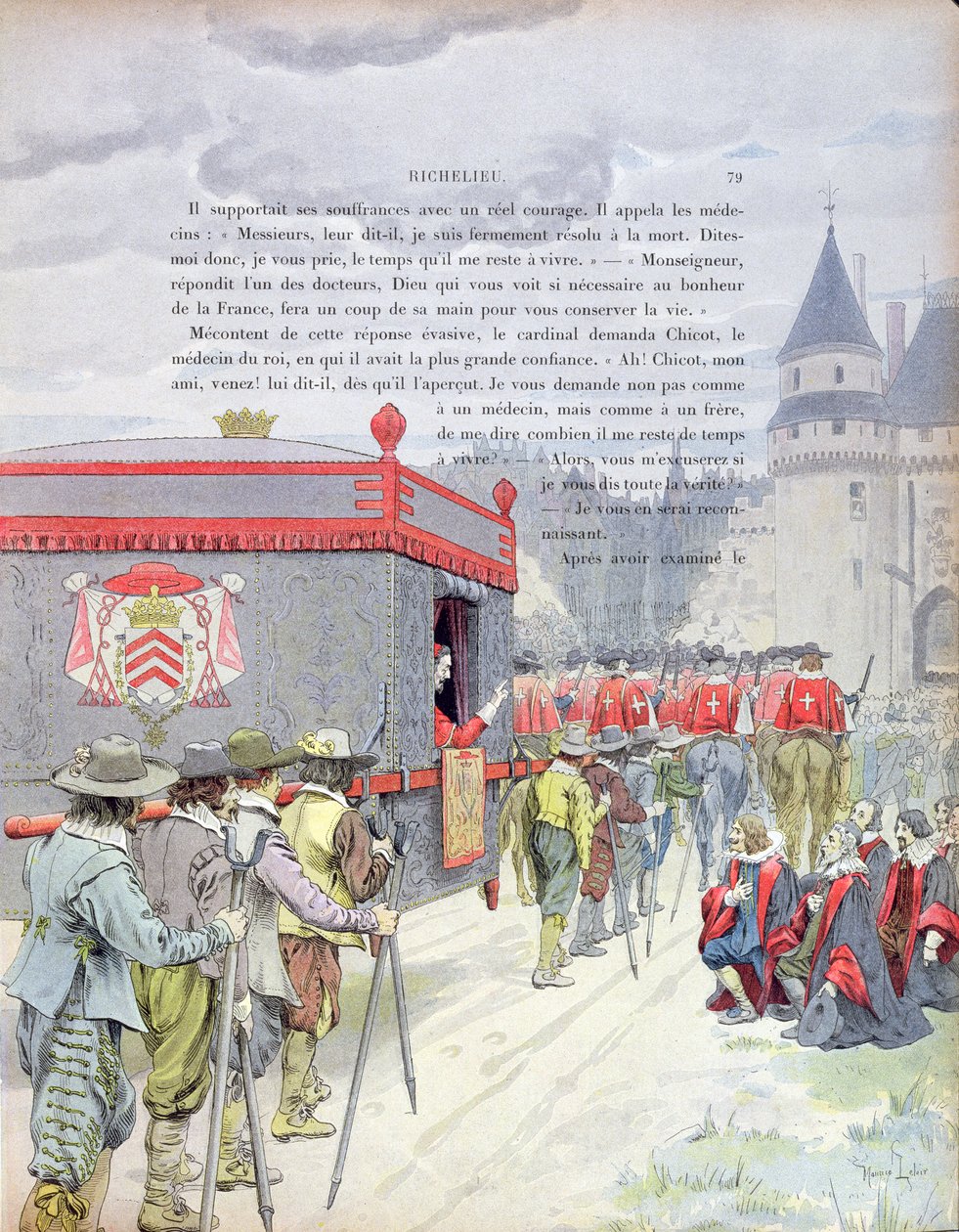 Armand-Jean du Plessis, Kardinal Richelieu (1585-1642) yaşlı bir adamken çöplükte seyahat ediyor, Theodore Camu tarafından Richelieu