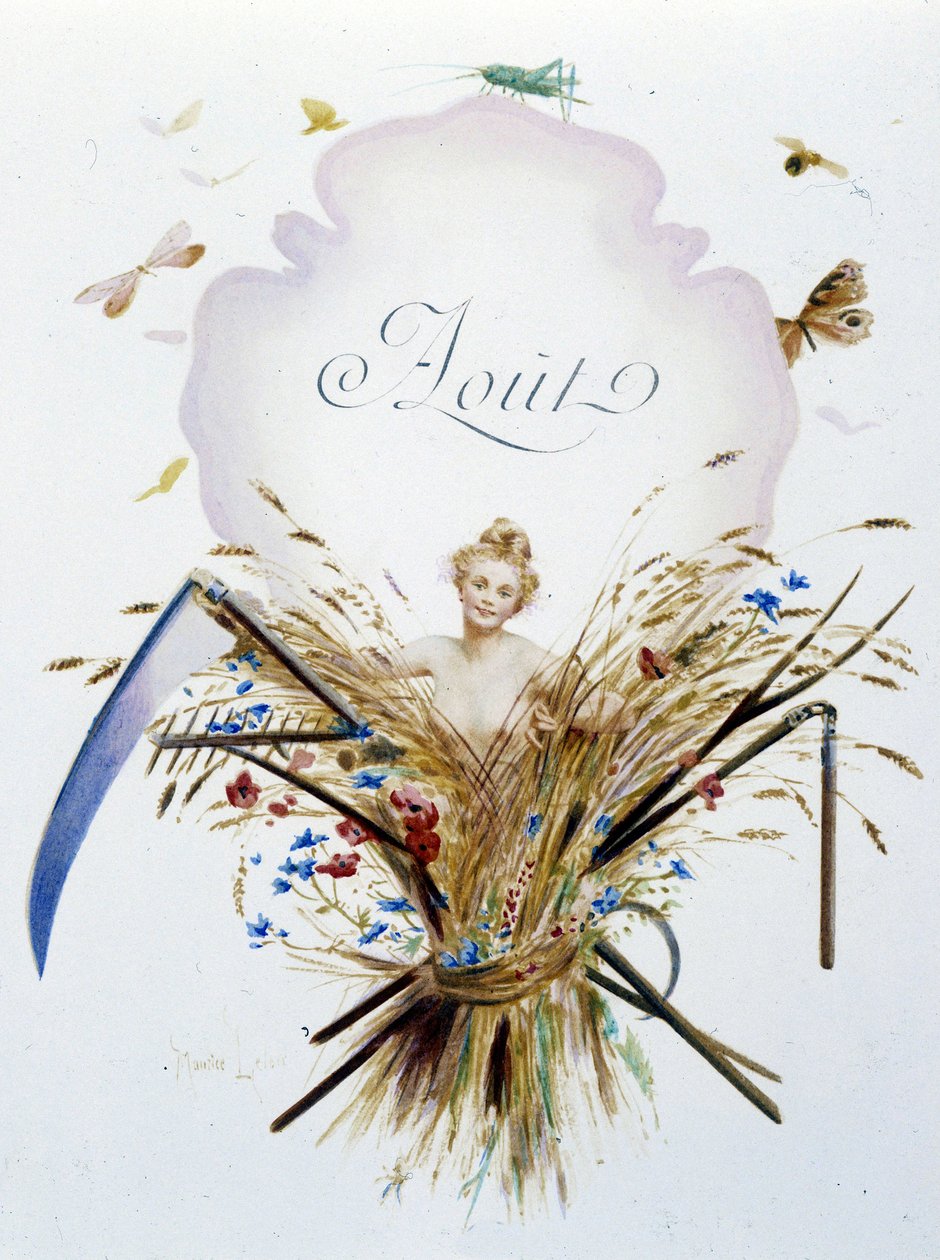 Jérôme Doucet tarafından Ağustos ““Ayın Şarkısı””, illüstrasyon - Maurice Leloir, ed. Reims 1904. L. Michaud by Maurice Leloir