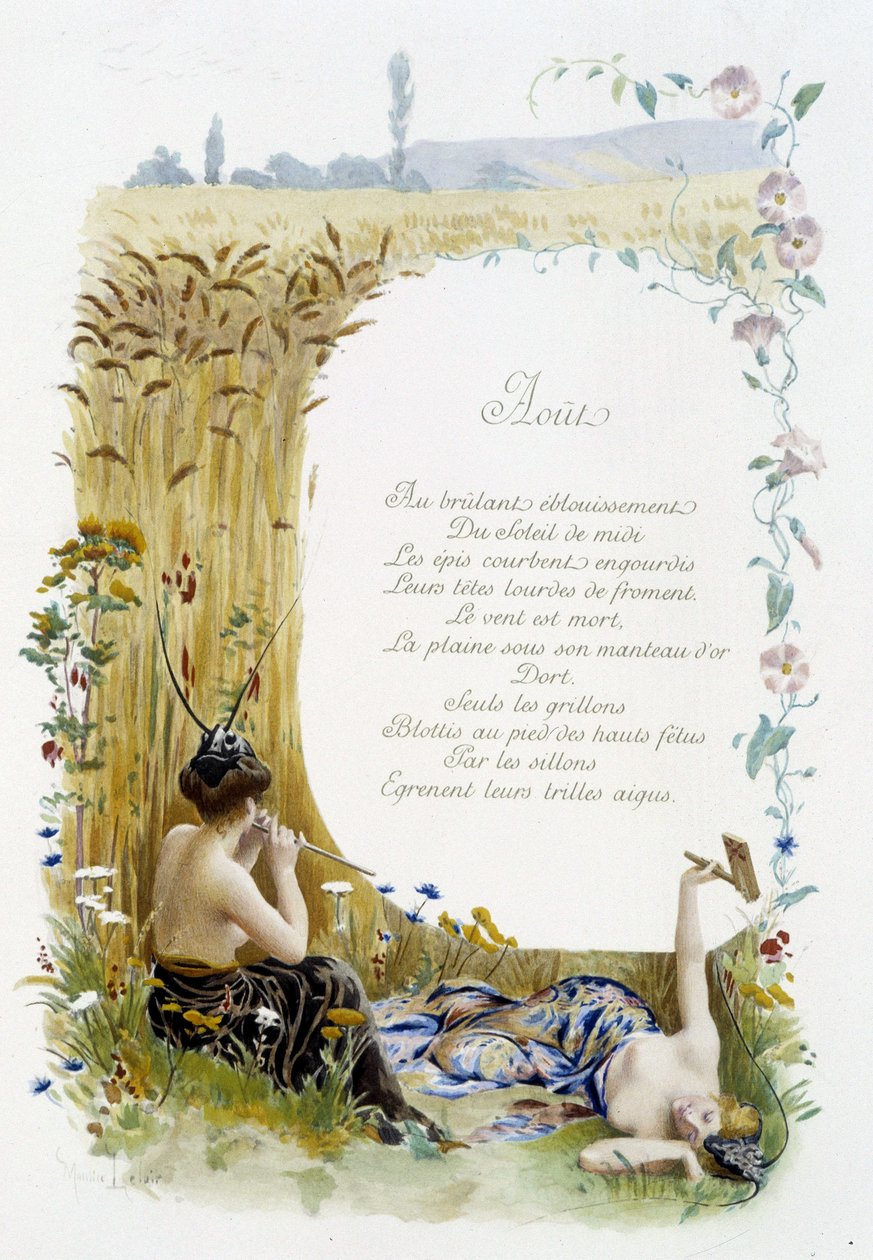 Jérôme Doucet tarafından Ağustos ““Ayın Şarkısı””, illüstrasyon - Maurice Leloir, ed. Reims 1904. L. Michaud by Maurice Leloir