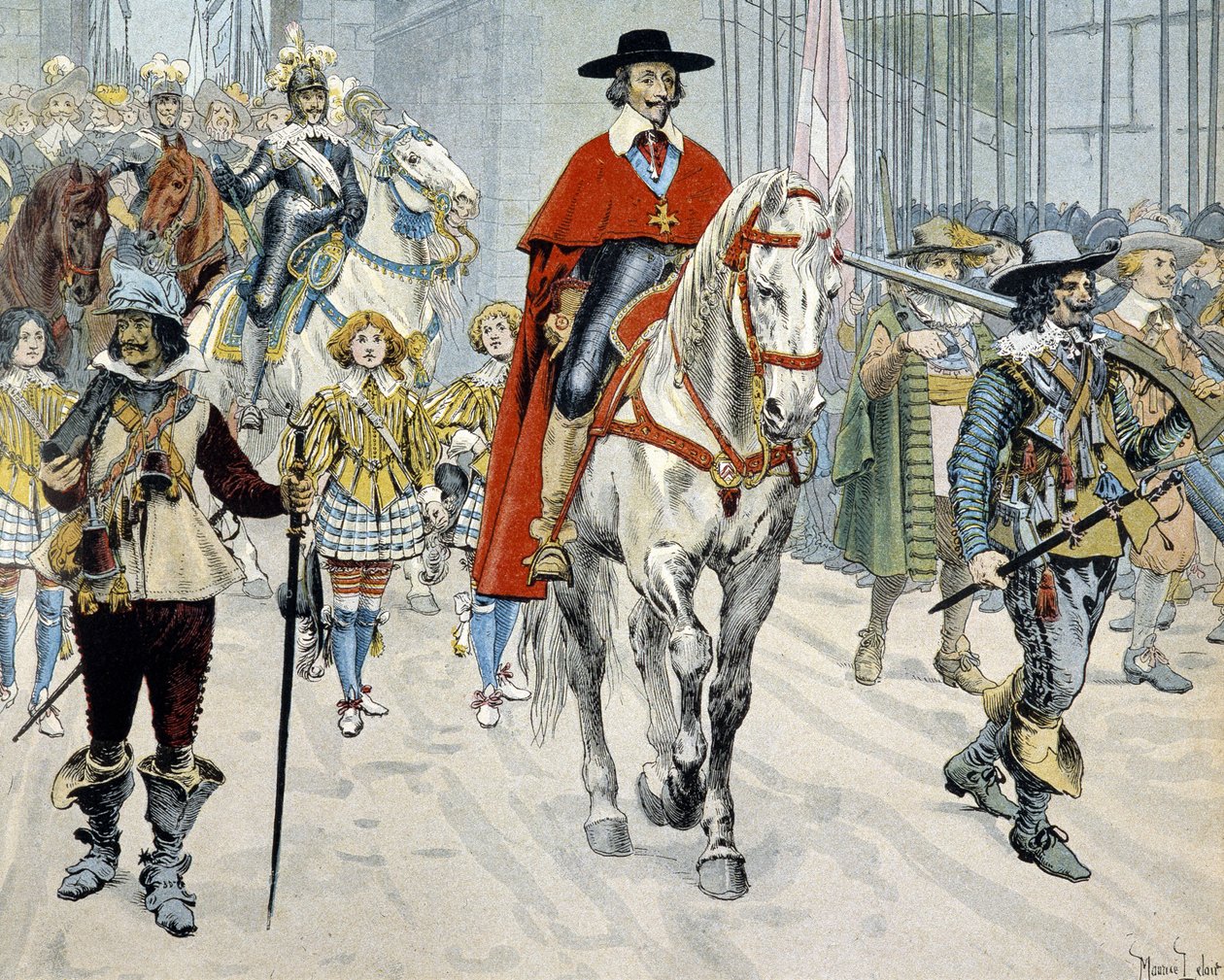 Kardinal Richelieu Paris sokaklarında bisiklet sürüyor by Maurice Leloir