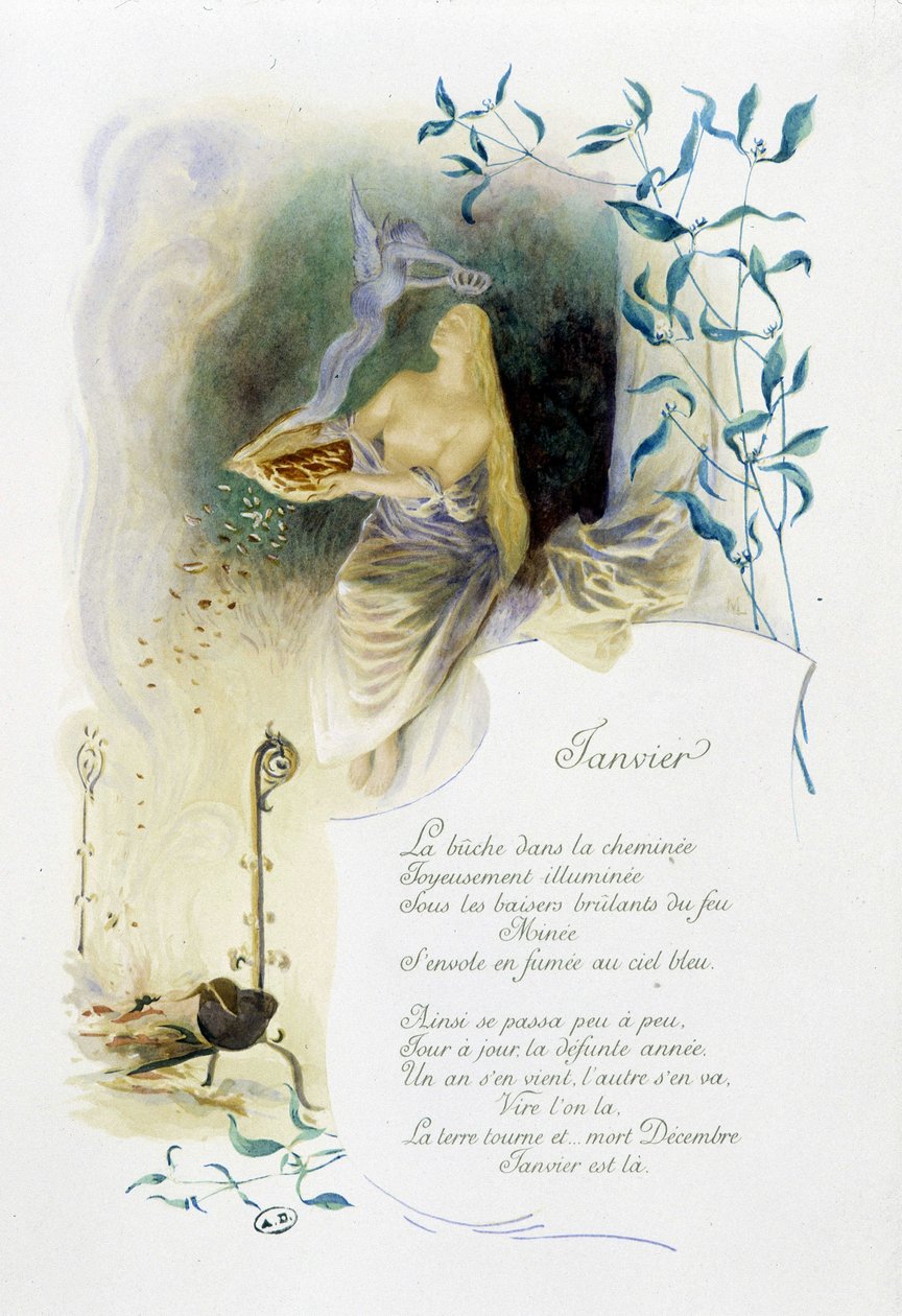 Jérôme Doucet tarafından Ocak ayı “” Ayın Şarkısı”, illüstrasyon - Maurice Leloir, ed. Reims 1904. L. Michaud by Maurice Leloir
