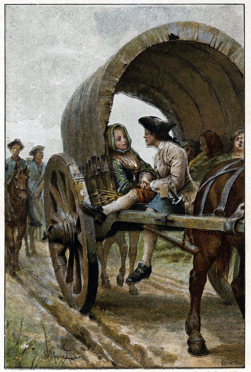Le Havre yolunda - Fransız yazar Abbe Prevost (1697-1763) tarafından “Manon Lescaut ve Chevalier Des Grieux Tarihinde”. Maurice Leloir