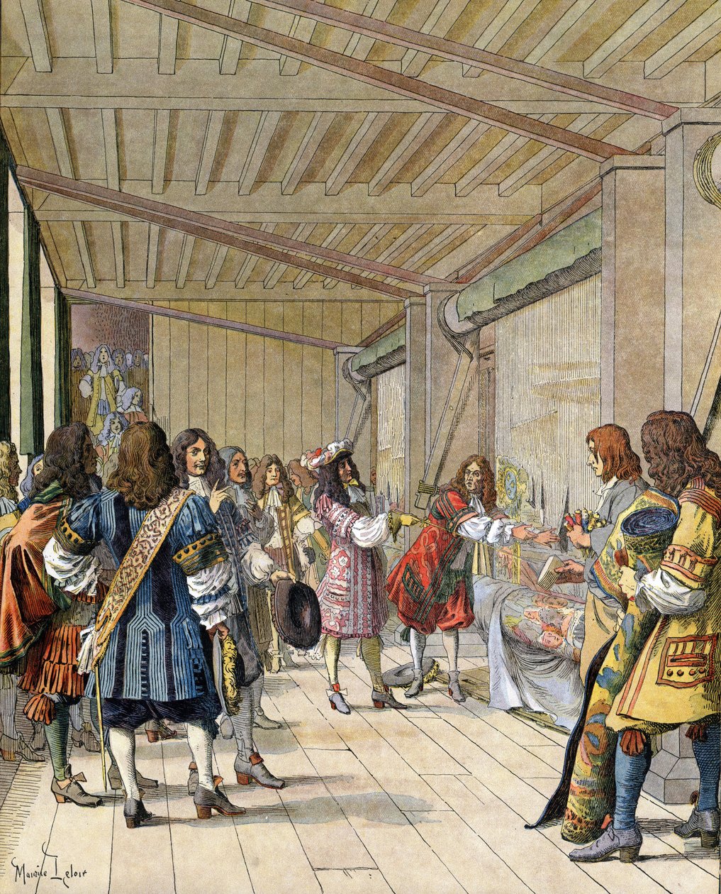 İmalat müdürü ressam Charles Lebrun (Le Brun) (1619-1690), Le Roi-Soleil (Kral Soleil veya Büyük Louis) olarak bilinen Louis XIV