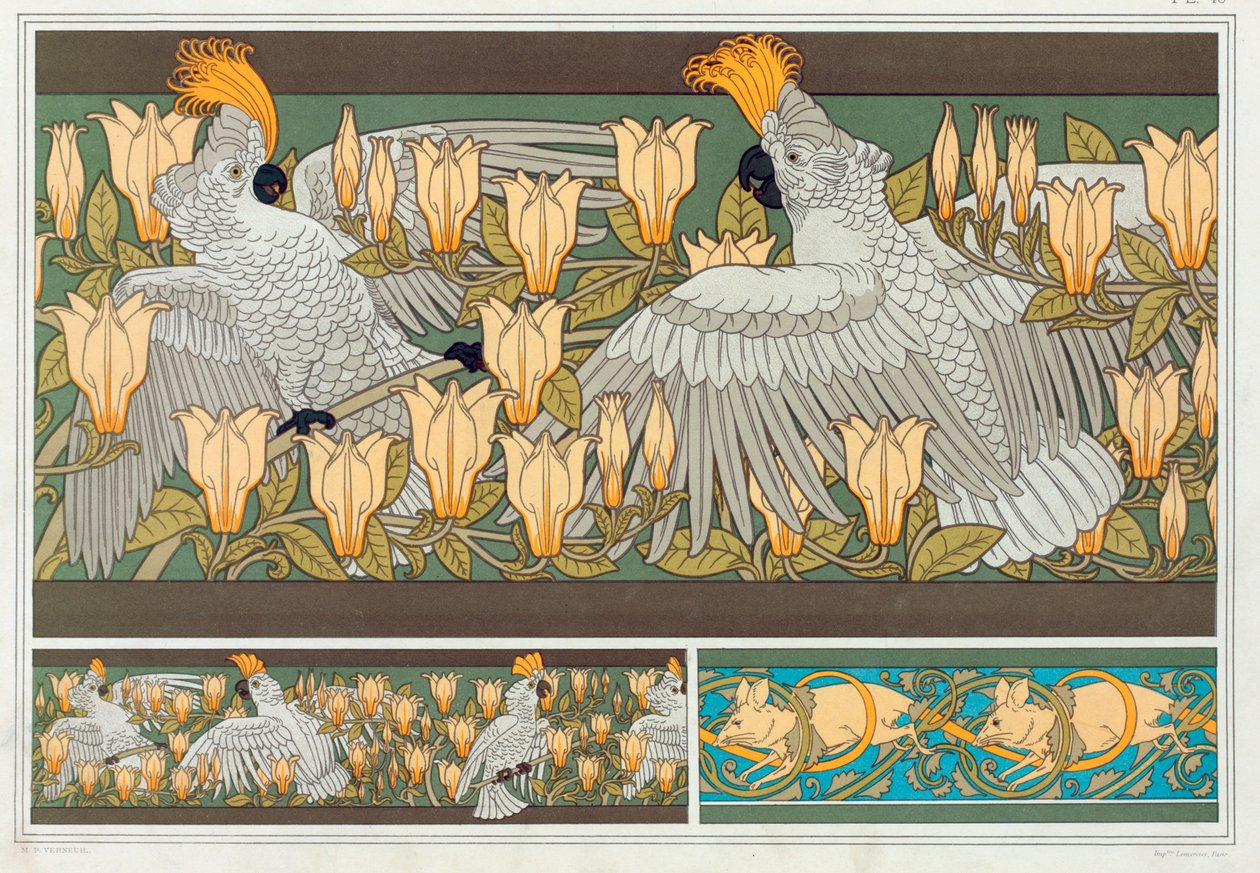 Duvar kağıdı sınırı Kakadu ve Manolya, pub için tasarım. 1897. by Maurice Pillard Verneuil