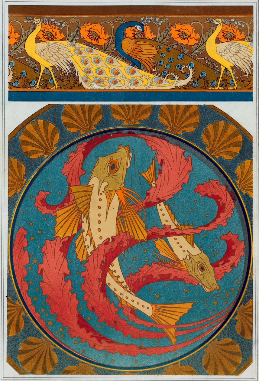 Peacock ve Poppy Border, pub için tasarımlar. 1897. by Maurice Pillard Verneuil