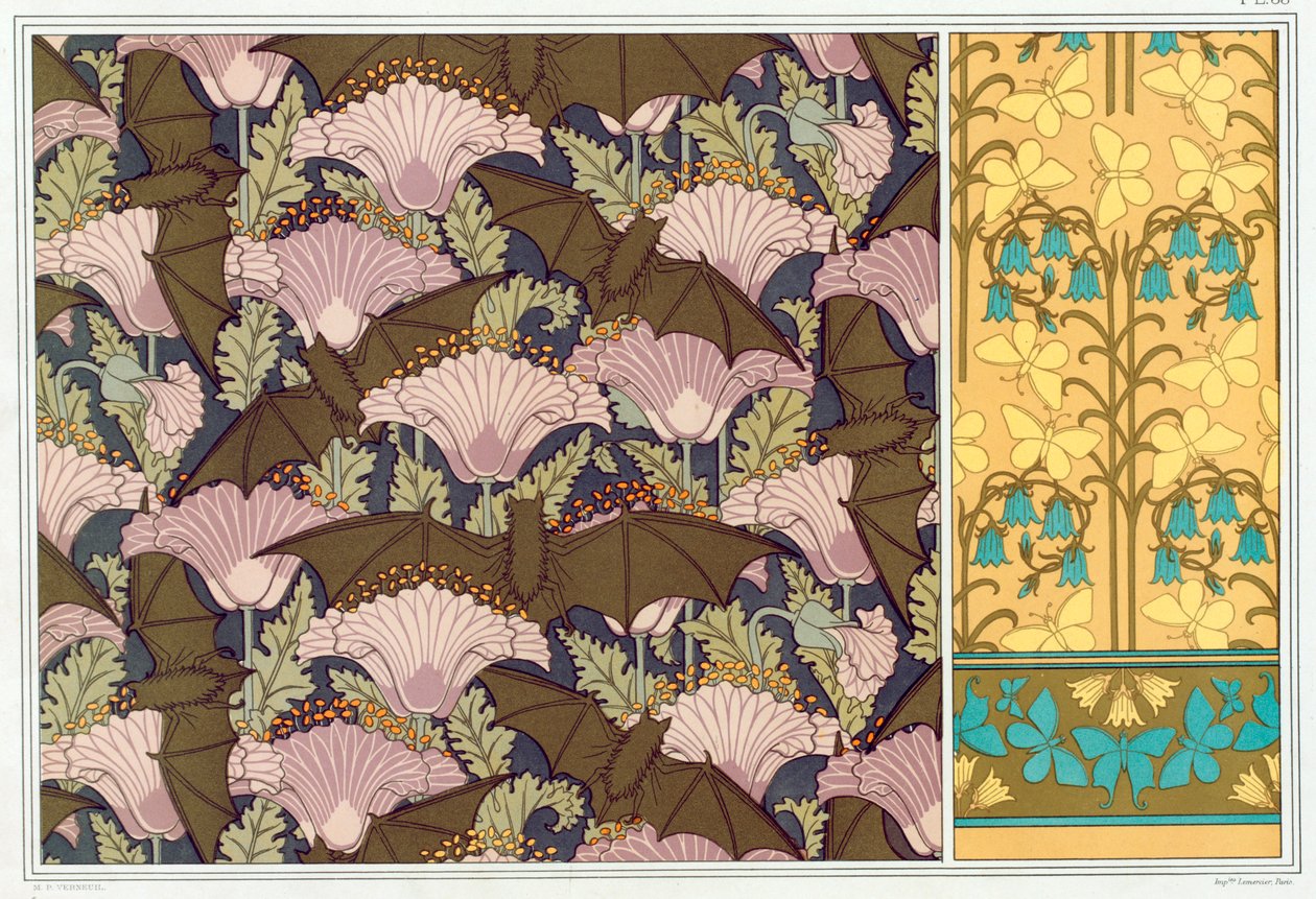 Bats and Poppies, pub ile asılı bir duvar için tasarımlar. 1897. by Maurice Pillard Verneuil