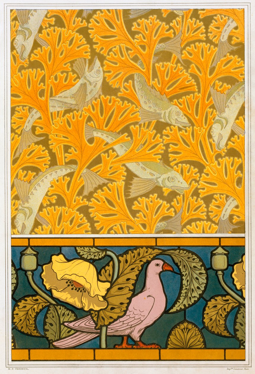 Duvar kağıdı ve vitray, pub için tasarımlar. 1897. by Maurice Pillard Verneuil