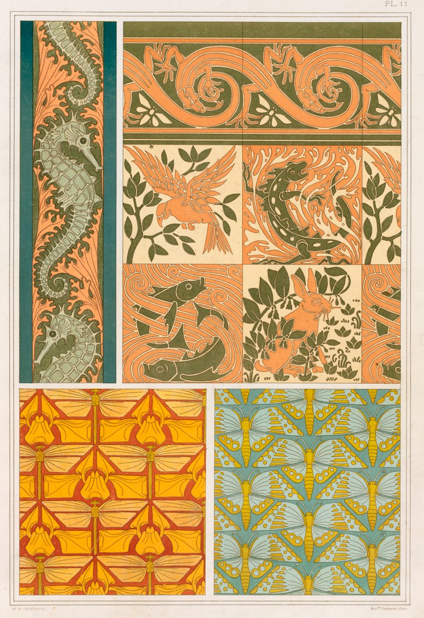 Duvar kağıdı bordürleri ve Seramik Karolar için tasarımlar, pub. 1897. by Maurice Pillard Verneuil
