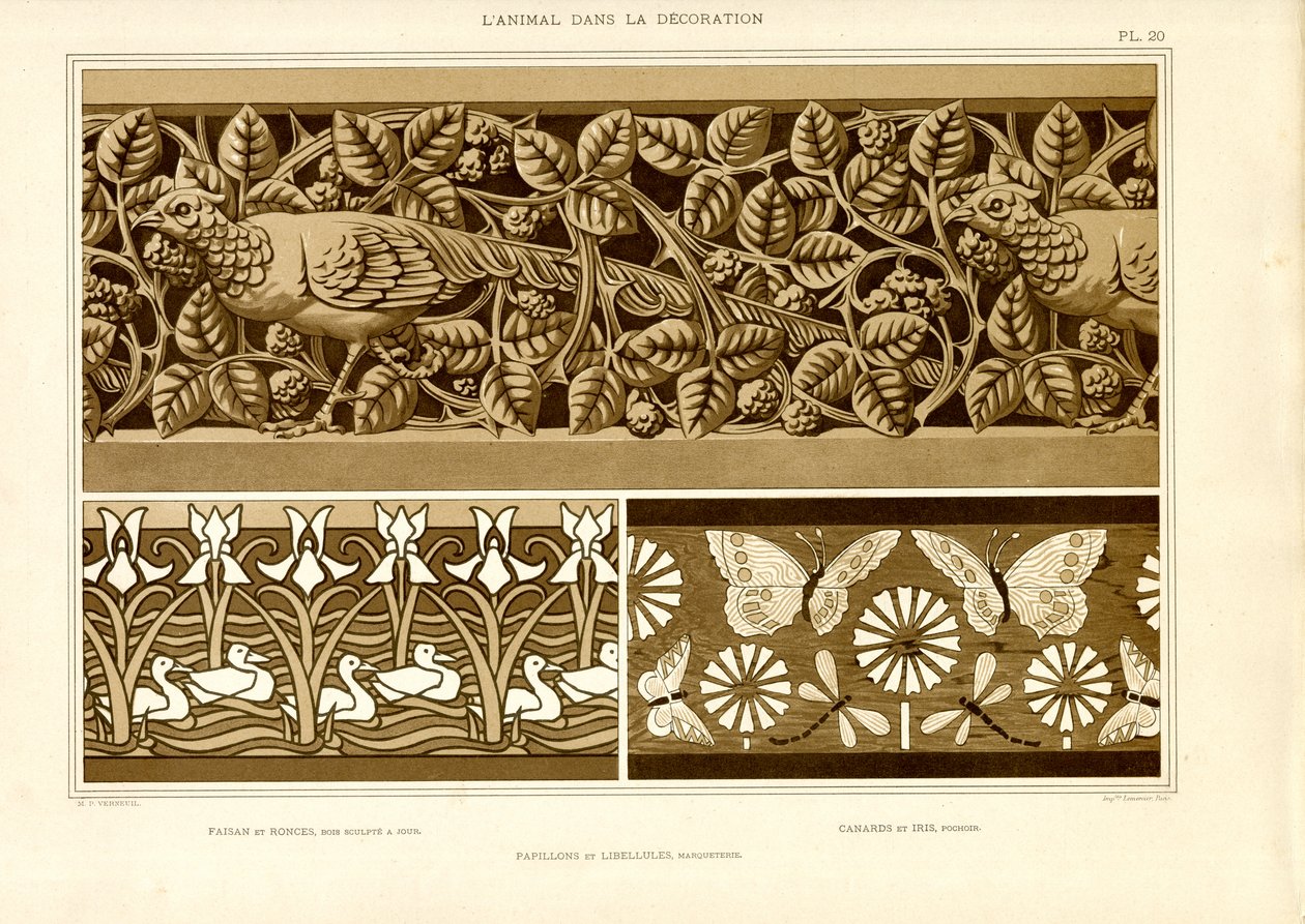 Hayvan Motifli Süsleme Frizleri (taş baskı) by Maurice Pillard Verneuil