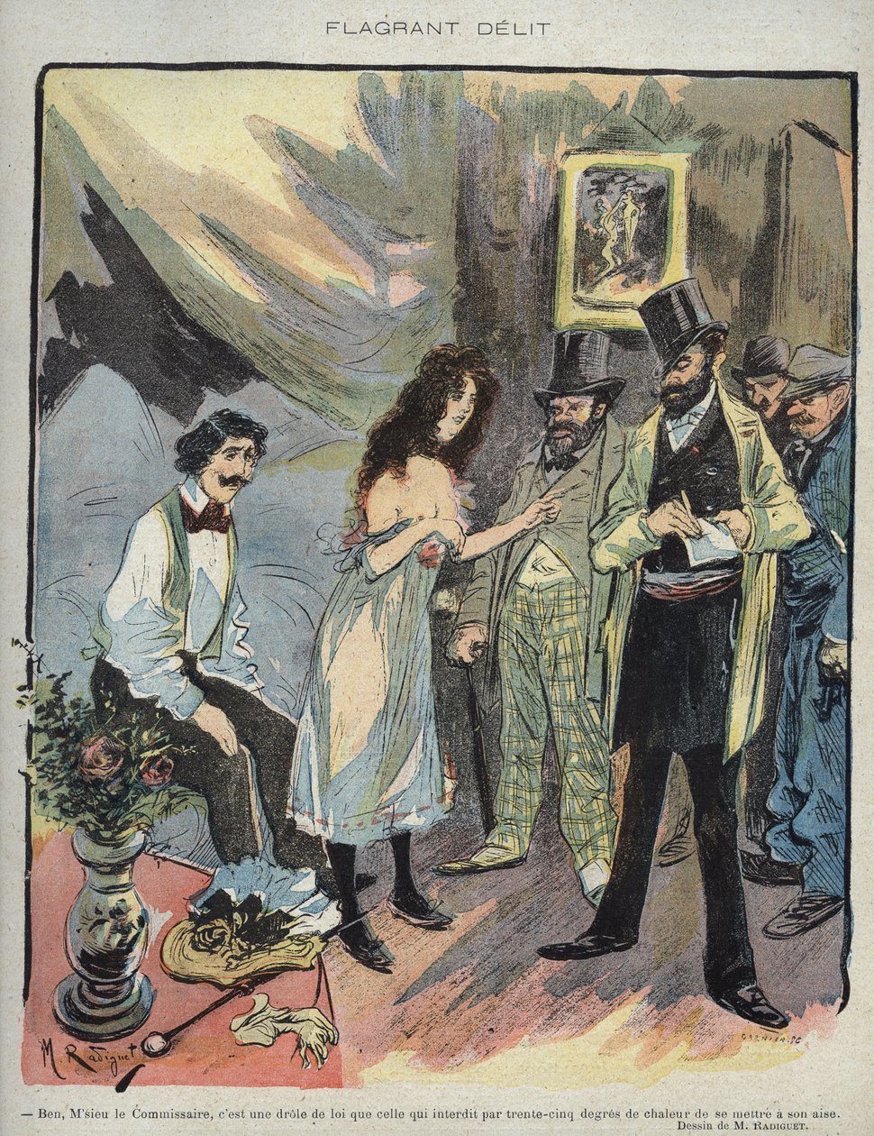 Maurice Radiguet (1866-1941) Fransız dergisi “” Le Rire””” 46 de 1895 - “” Flagrant Delit””” için çizimi - Ben monsieur komiseri, bu komik bir yasadır. rahat ediyor”” by Maurice Radiguet