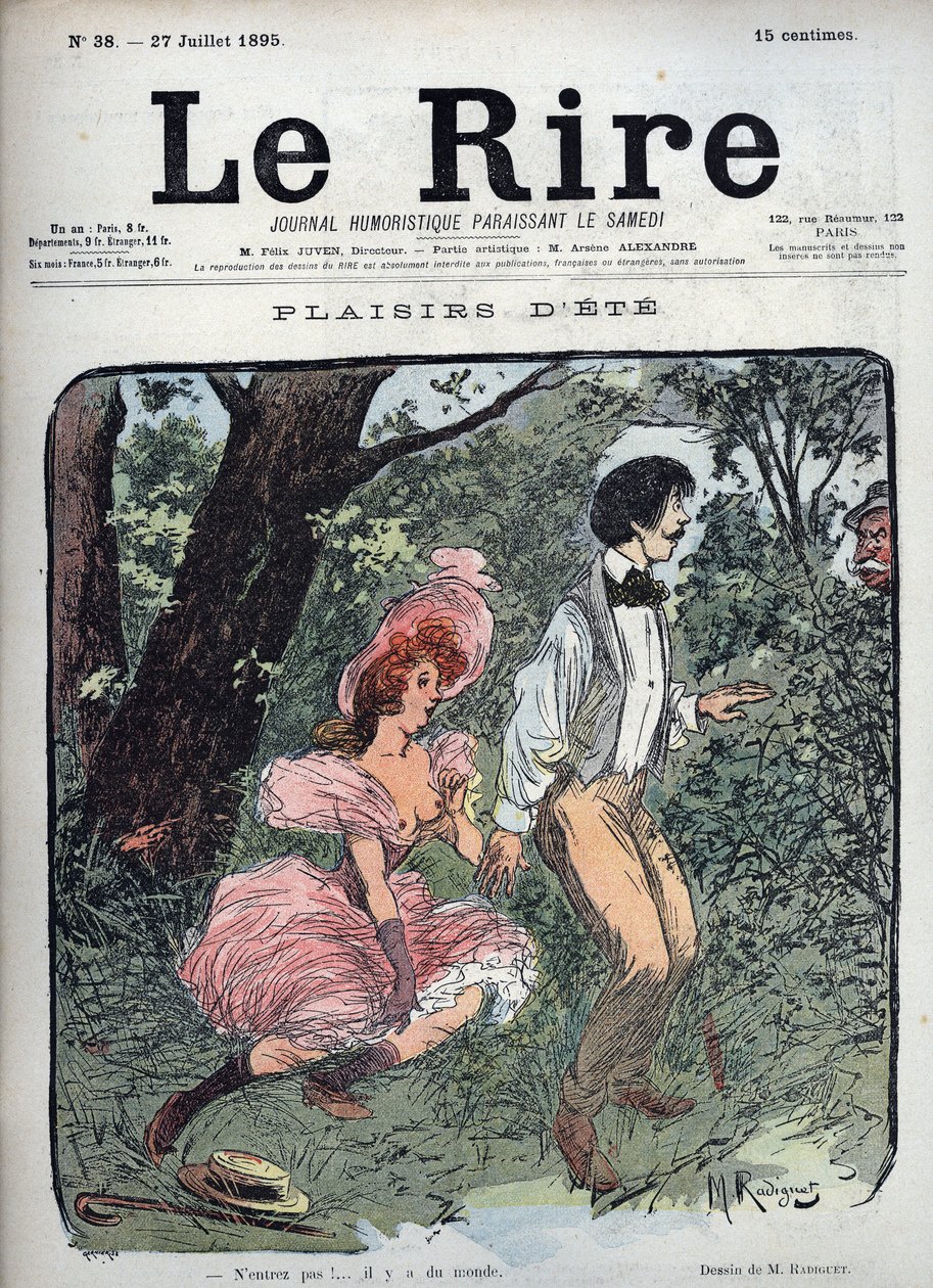 Summer Plaisirs - Yoldan geçen bir ormanda iki aşık şaşırır - Maurice Radiguet (1866-1941) tarafından Fransız dergisi “” Le Rire” “38 de 1895 için Lustration by Maurice Radiguet