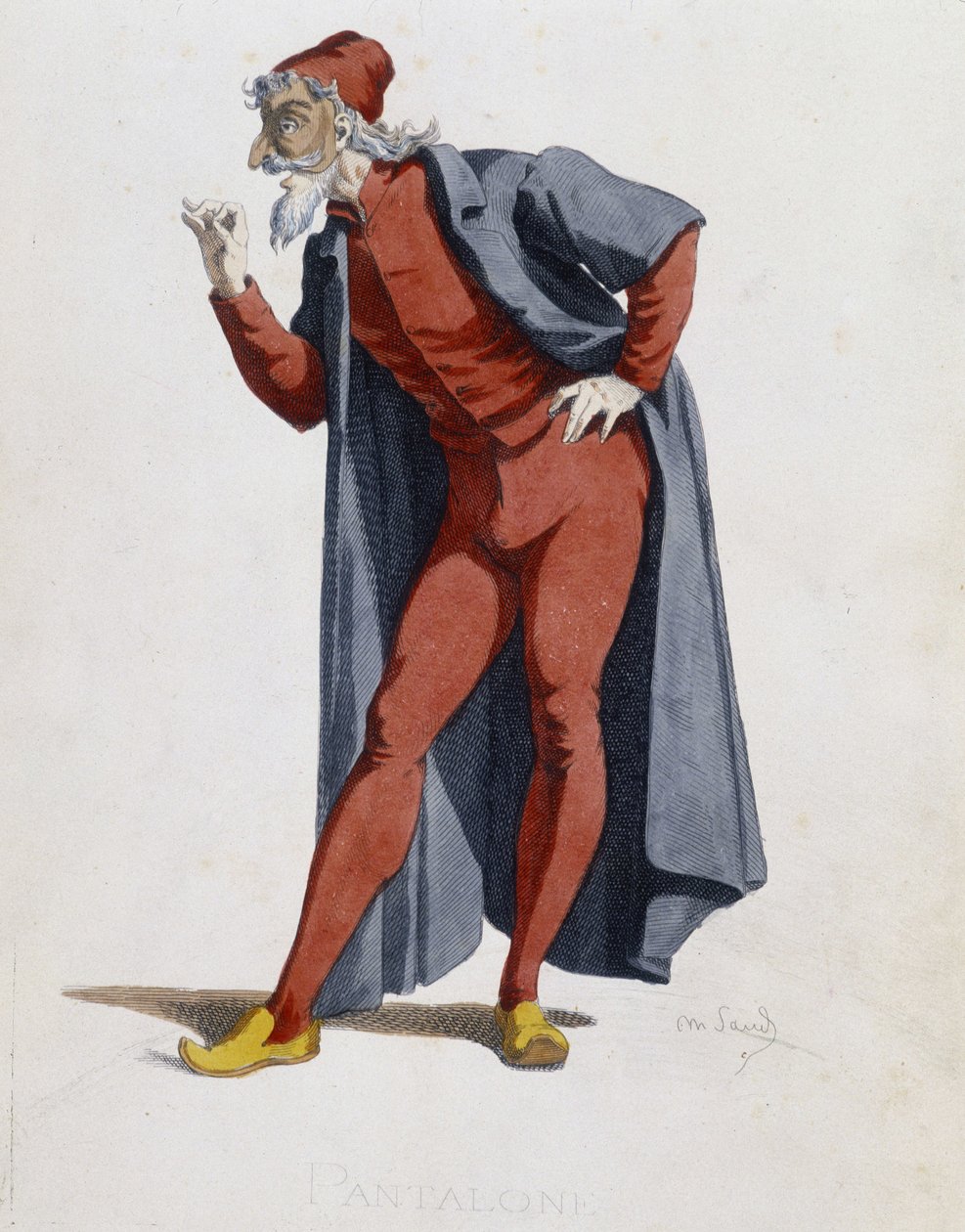 Kostüm ve tiyatro karakteri: Pantalone (Pantolon, doktor) “” Masques et bouffons”tan (İtalyan komedisi), metin ve çizimler Maurice Sand, baskılar A. Manceau, önsöz Georges Sand, Paris, Michel Lévy Frères by Maurice Sand