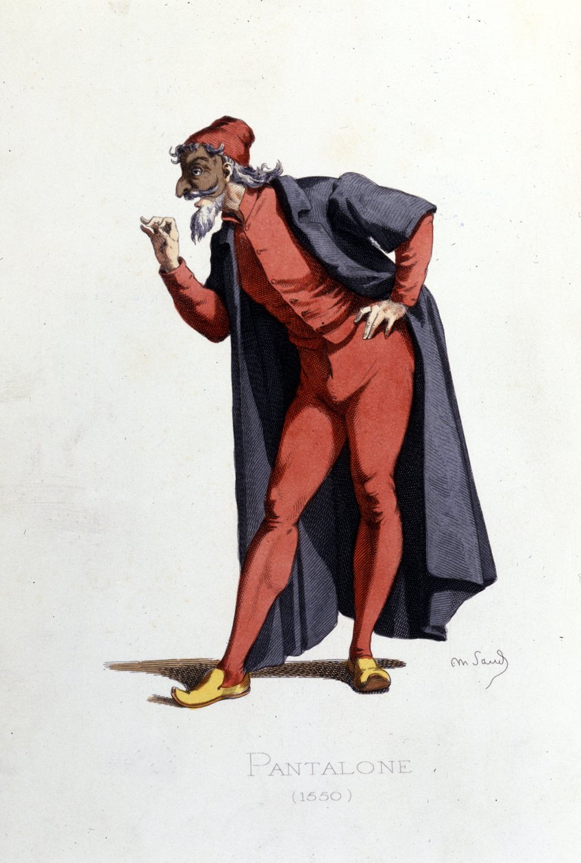 Kostüm ve tiyatro karakteri: Pantalone (en fr. Pantalone, doktor) “Masques et bouffons”tan (İtalyan komedisi: Commedia dell'arte) esinlenmiştir. by Maurice Sand