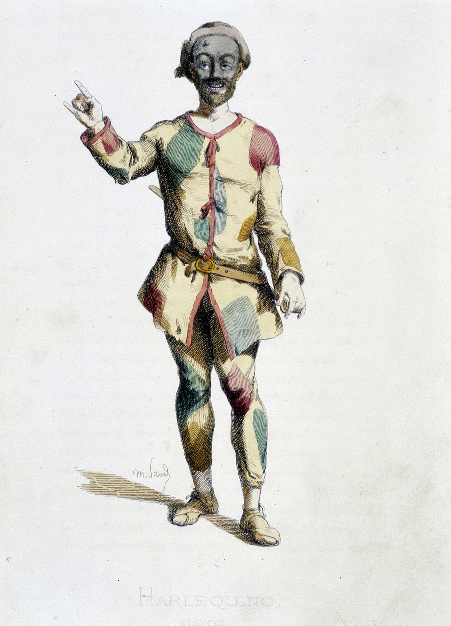 Harlequin (Arlechino) “” Masques et bouffons”tan (İtalyan komedisi), metin ve çizimler Maurice Sand