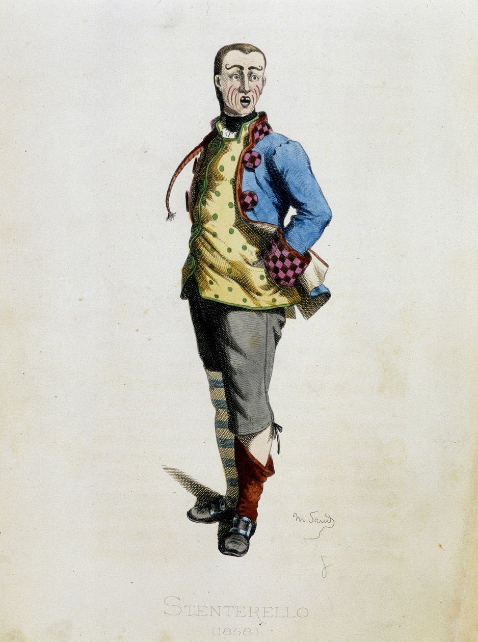 Stenterello, “Masques et bouffons”tan (İtalyan komedisi), metin ve çizimlerden Maurice Sand, baskılar A. Manceau, Georges Sand, Paris, Michel Levy Freres